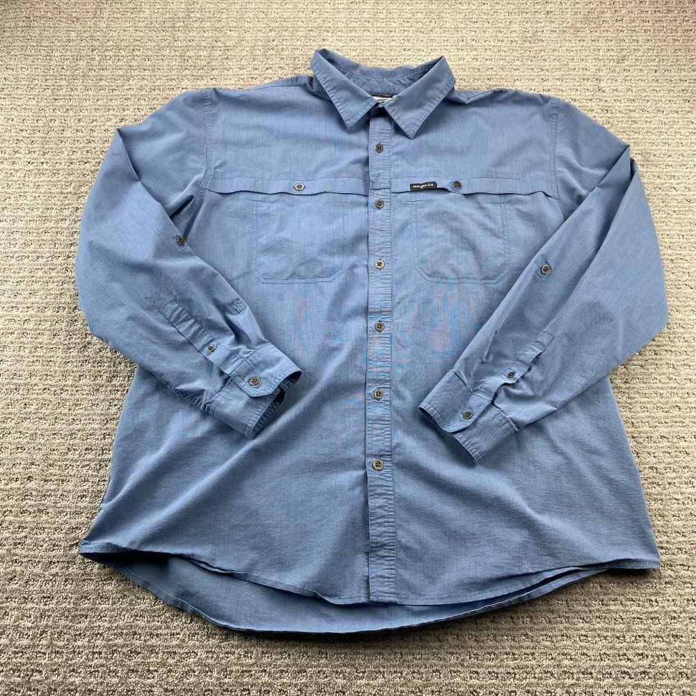 Wrangler Shirt Men XXL Blue Button Up Long Sleeve Chest Pockets Regular Fit